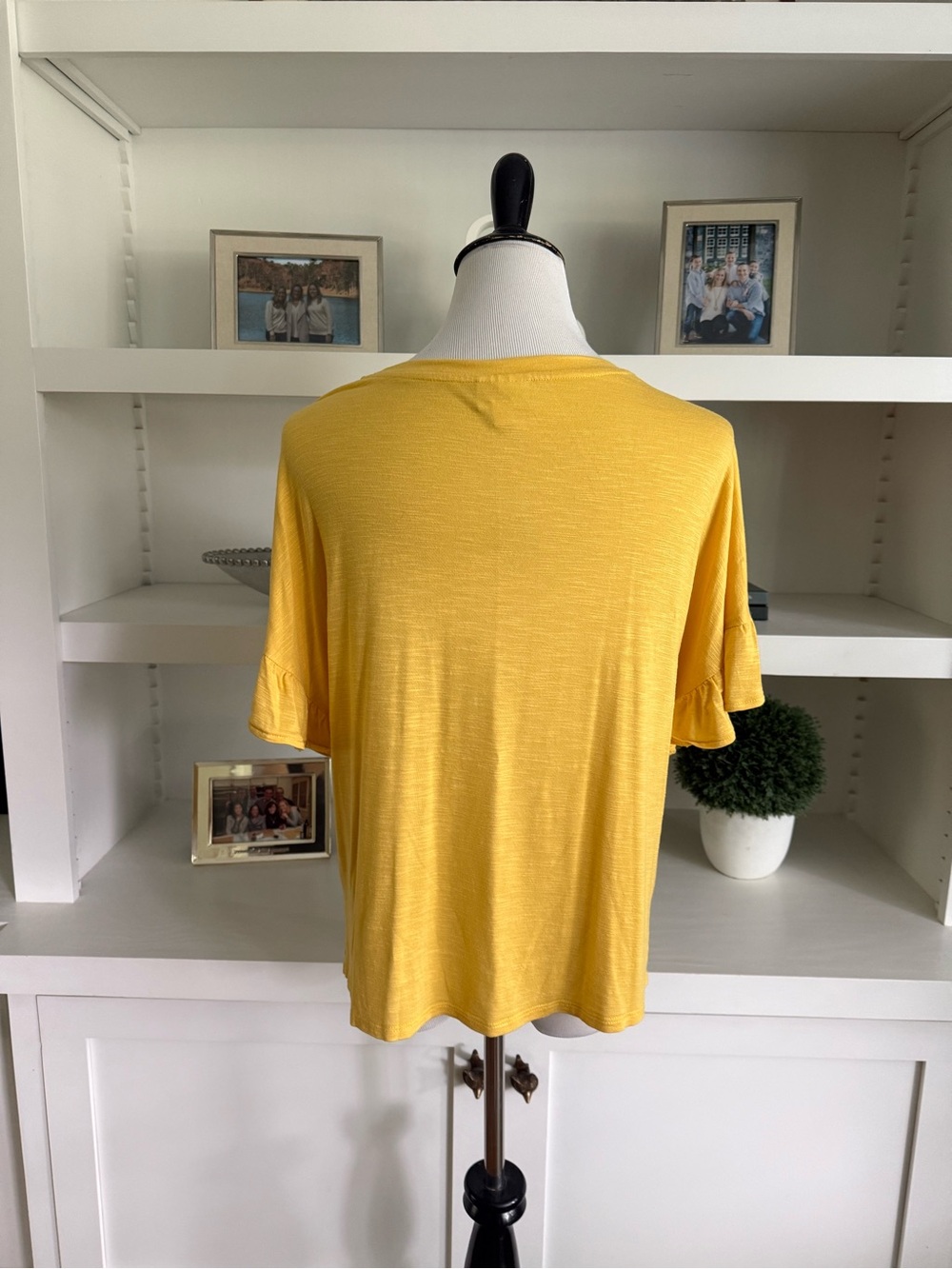 LuLaRoe Bright Mustard Flutter Sleeve Top - Picture 5 of 8